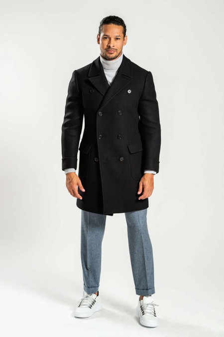 Men coat in black wool and angora