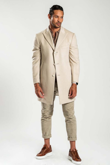 Cappotto uomo in lana beige chiaro