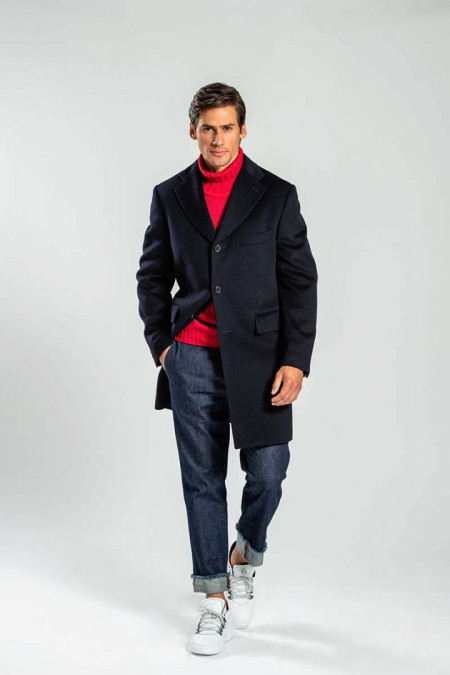 Men coat in blue wool