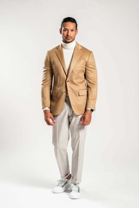 Men jacket in camel cashmere