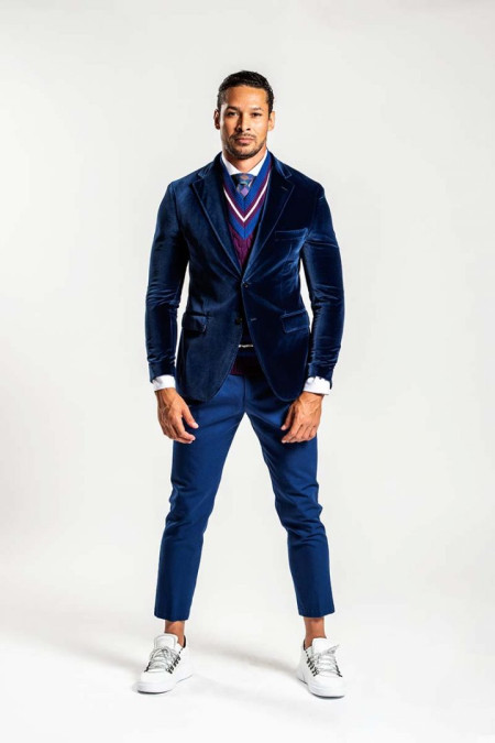 Giacca uomo in velluto liscio bluette