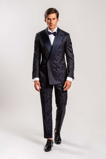 Abito smoking doppiopetto in tessuto jacquard
