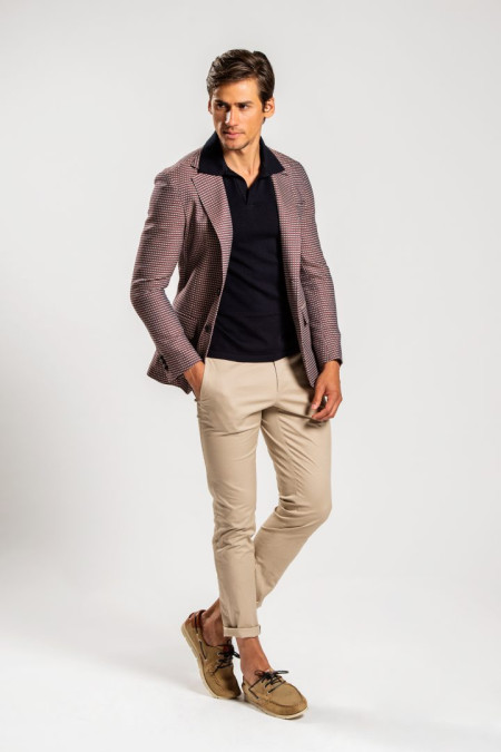 Men jacket in red blu beige cotton