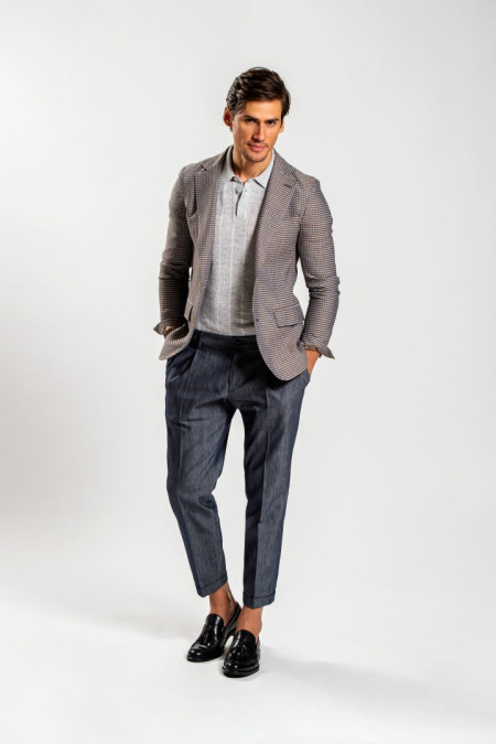 Men jacket in brown blue grey cotton