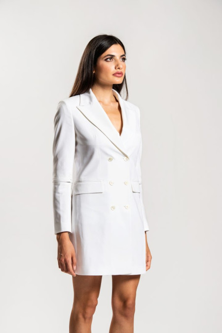 Giacca lunga in tessuto elasticizzato bianco