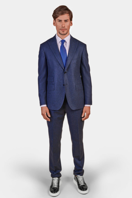 Men suit in blue pied de poule wool