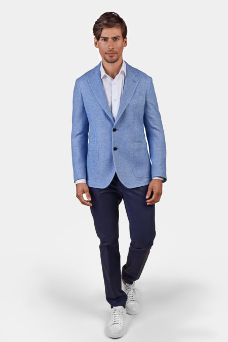 Sergio men jacket in light blue wool cotton linen and silk