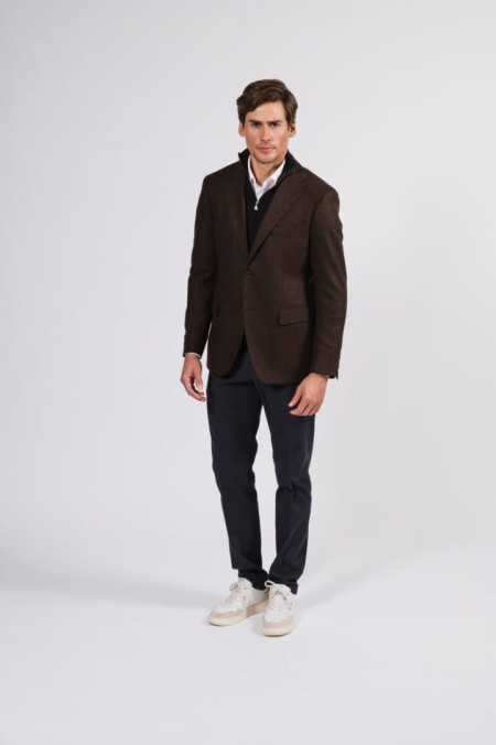Men jacket in burnt brown herringbone shetland wool