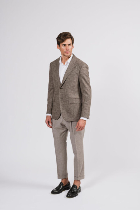 Men jacket in beige shetland wool