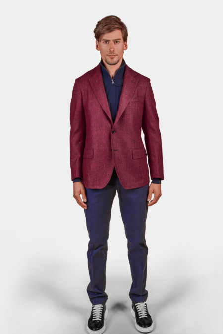 Deconstructed men’s jacket in burgundy wool blend