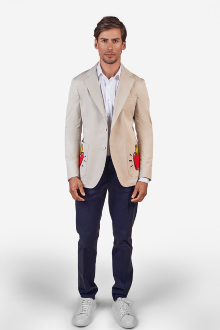 Men’s jacket in stretch cotton, with a hand-painted detail V.1
