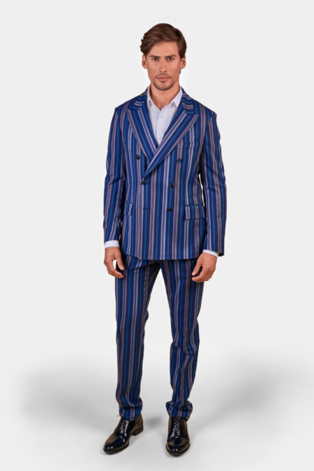 Double-brestead men’s suit blue and stripe