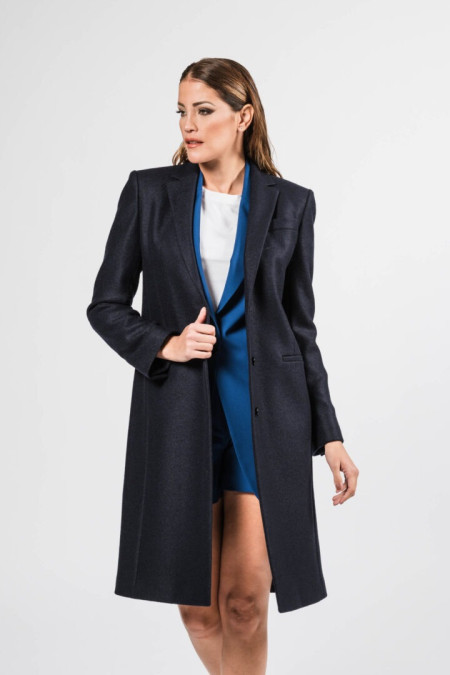 Women coat in blue boiled wool