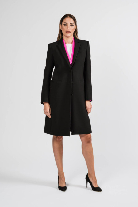 Women coat in black stretch wool blend