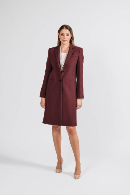 Women coat in wine stretch wool blend